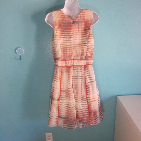 Adelyn Rae Womens Size L Summer Sleeveless Short Dress Cream & Orange Rear Zip - Picture 7 of 11